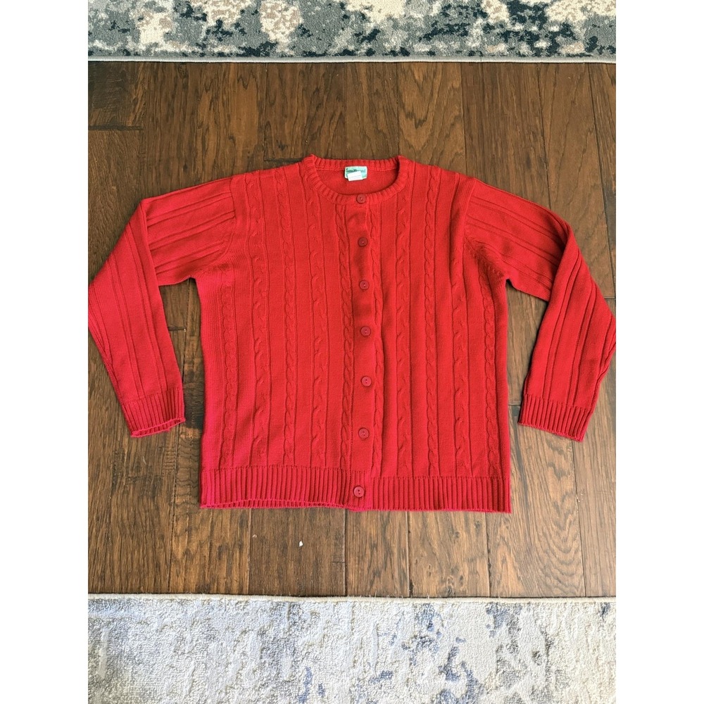 Sara Morgan Women's Large Red Cable Knit Cardigan Sweater Button Front Cozy